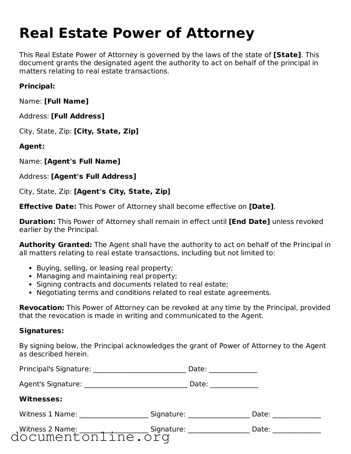 Free Real Estate Power of Attorney Form