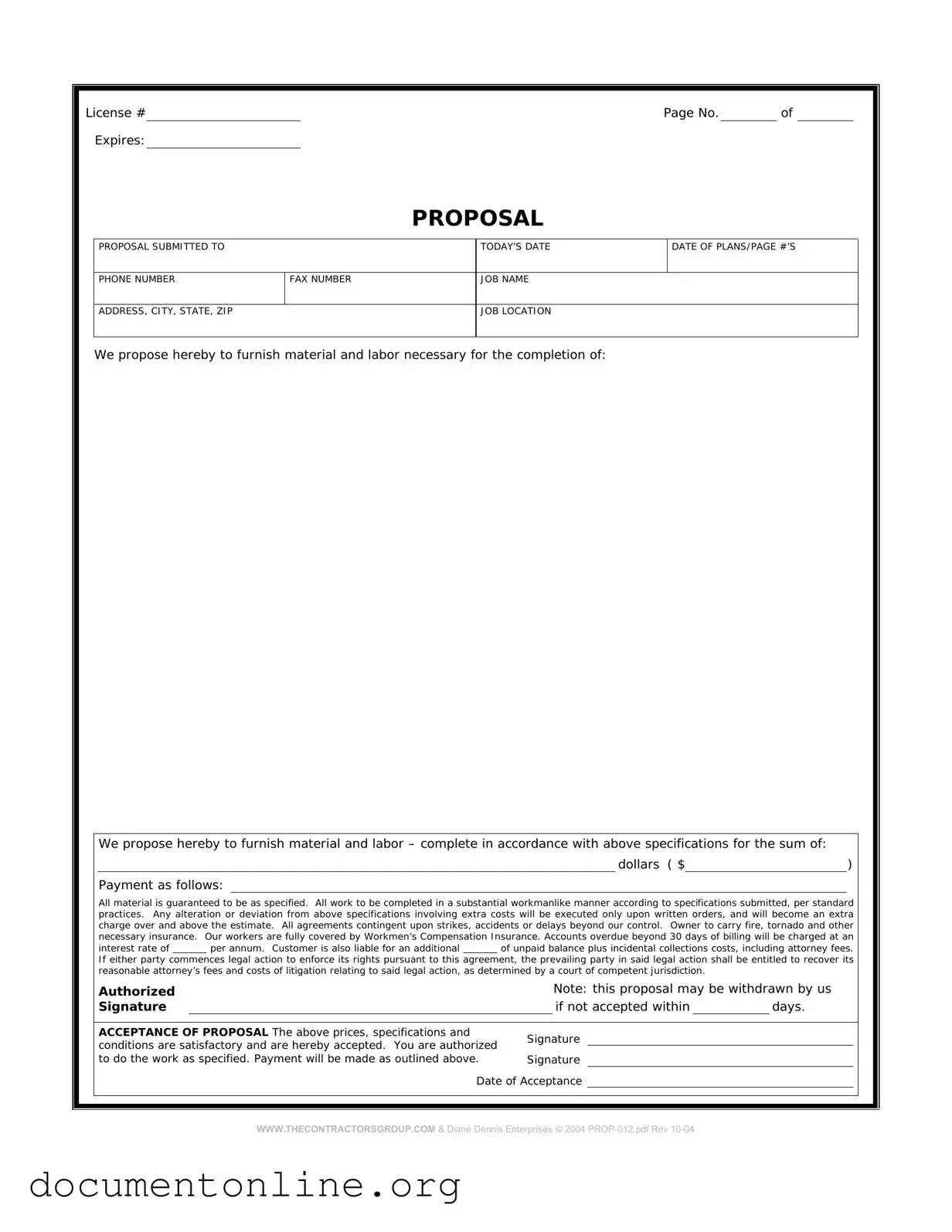 Free Construction proposal form Template