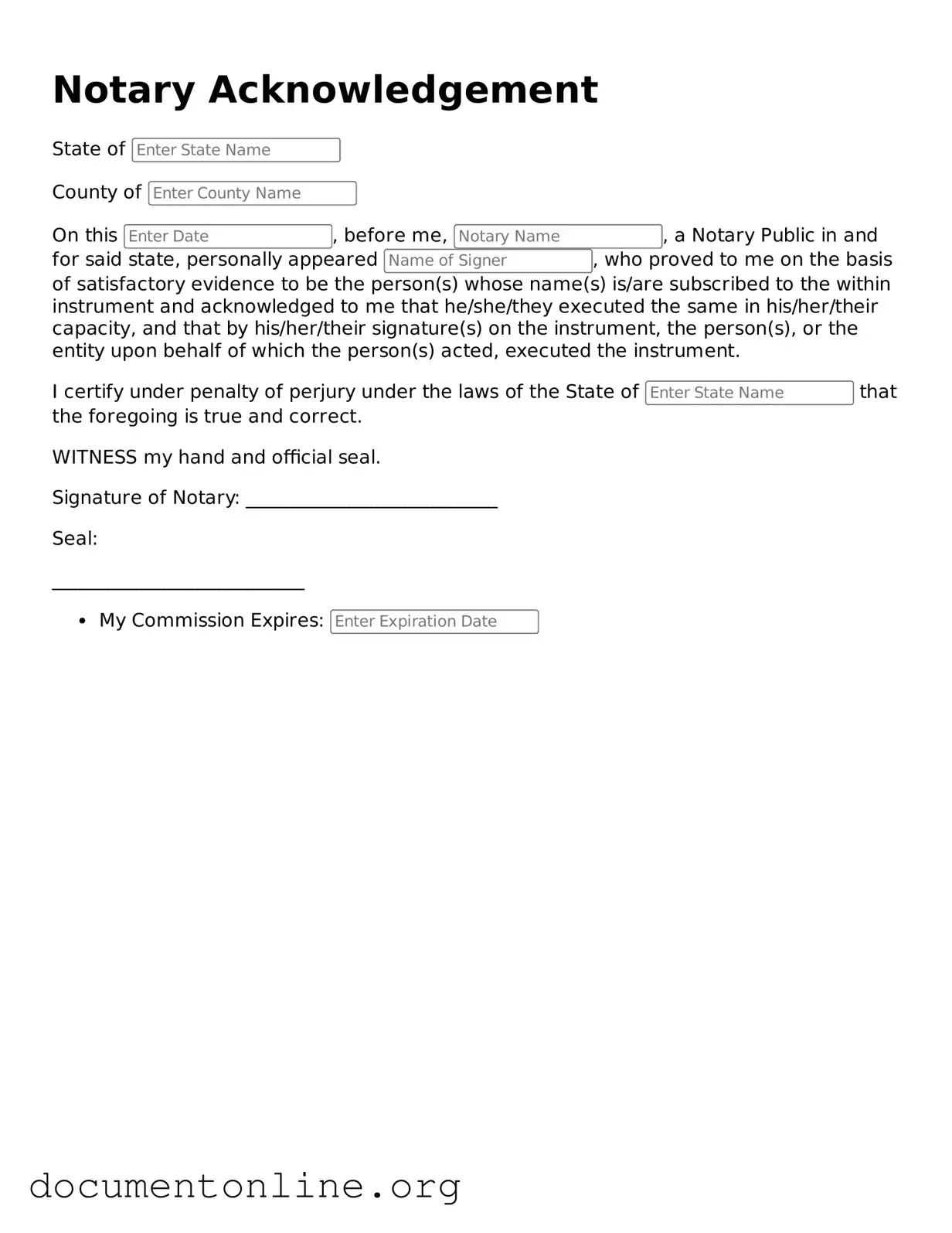 Free Notary Acknowledgement Form