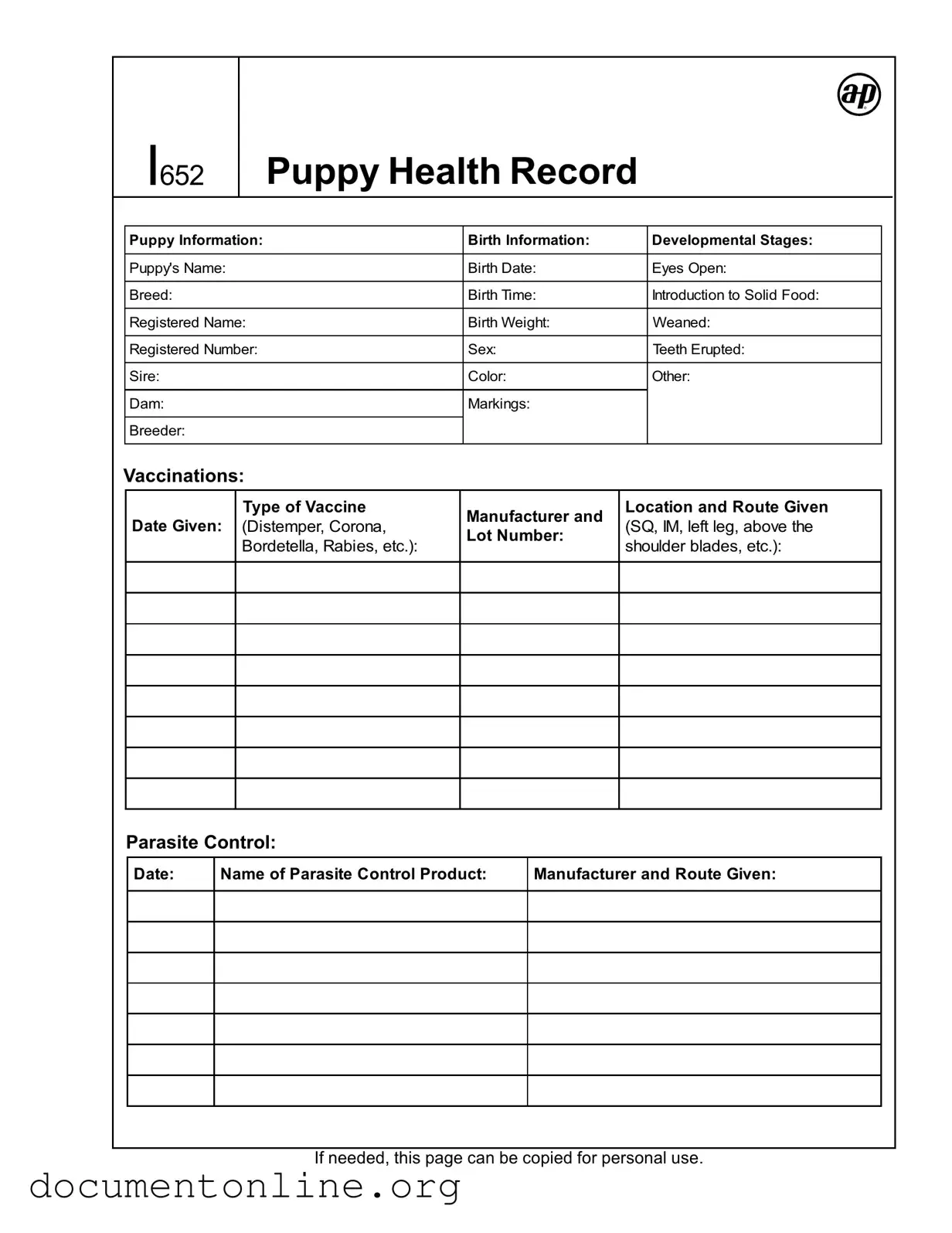 Free Puppy Health Record Template