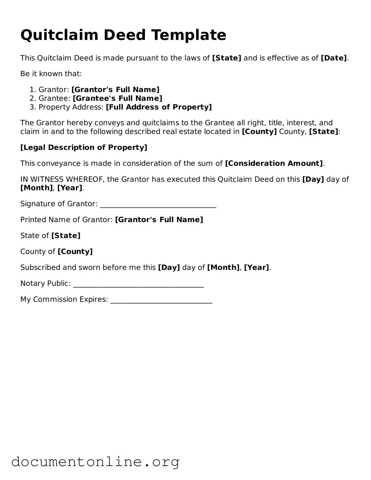 Free Quitclaim Deed Form