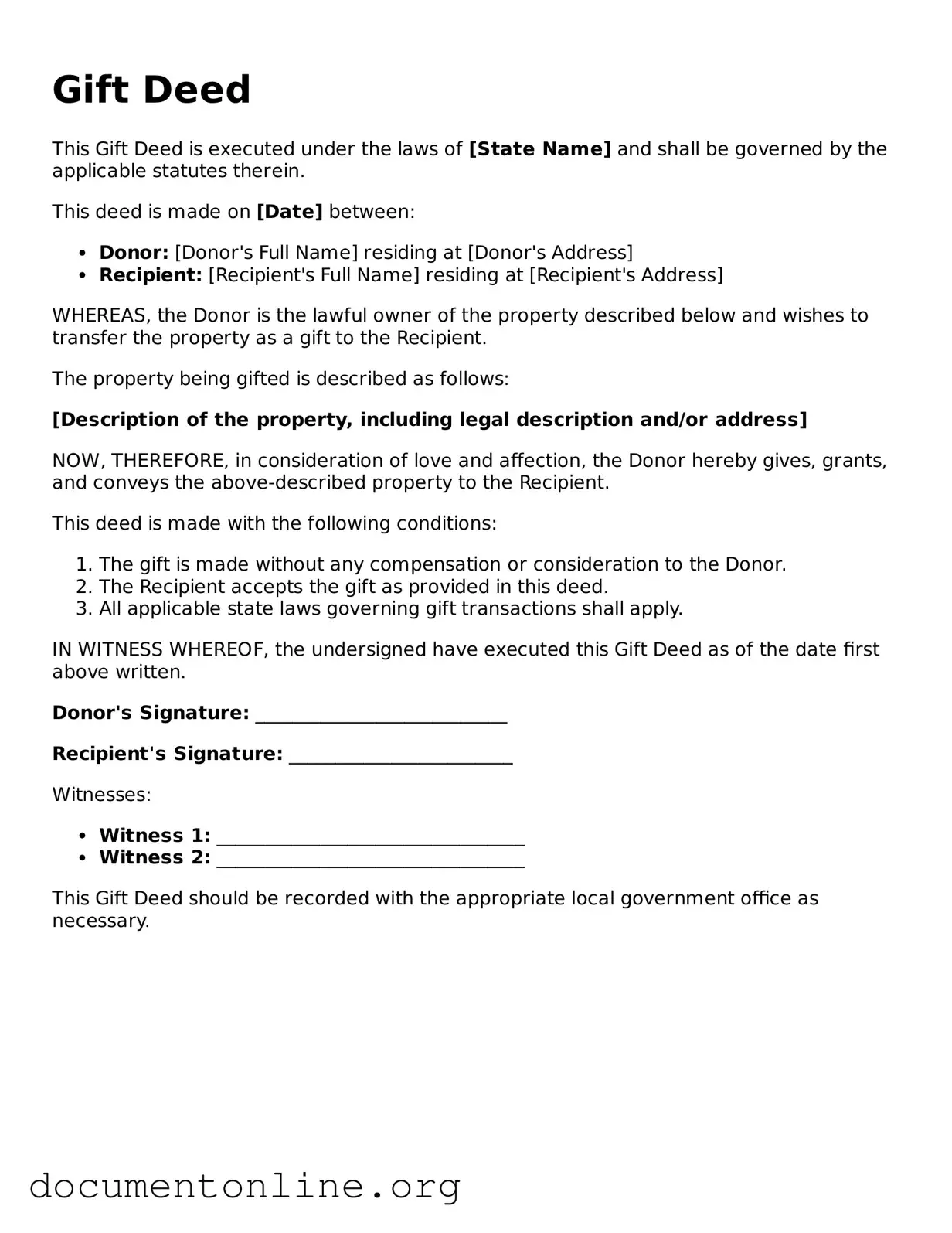 Free Gift Deed Form