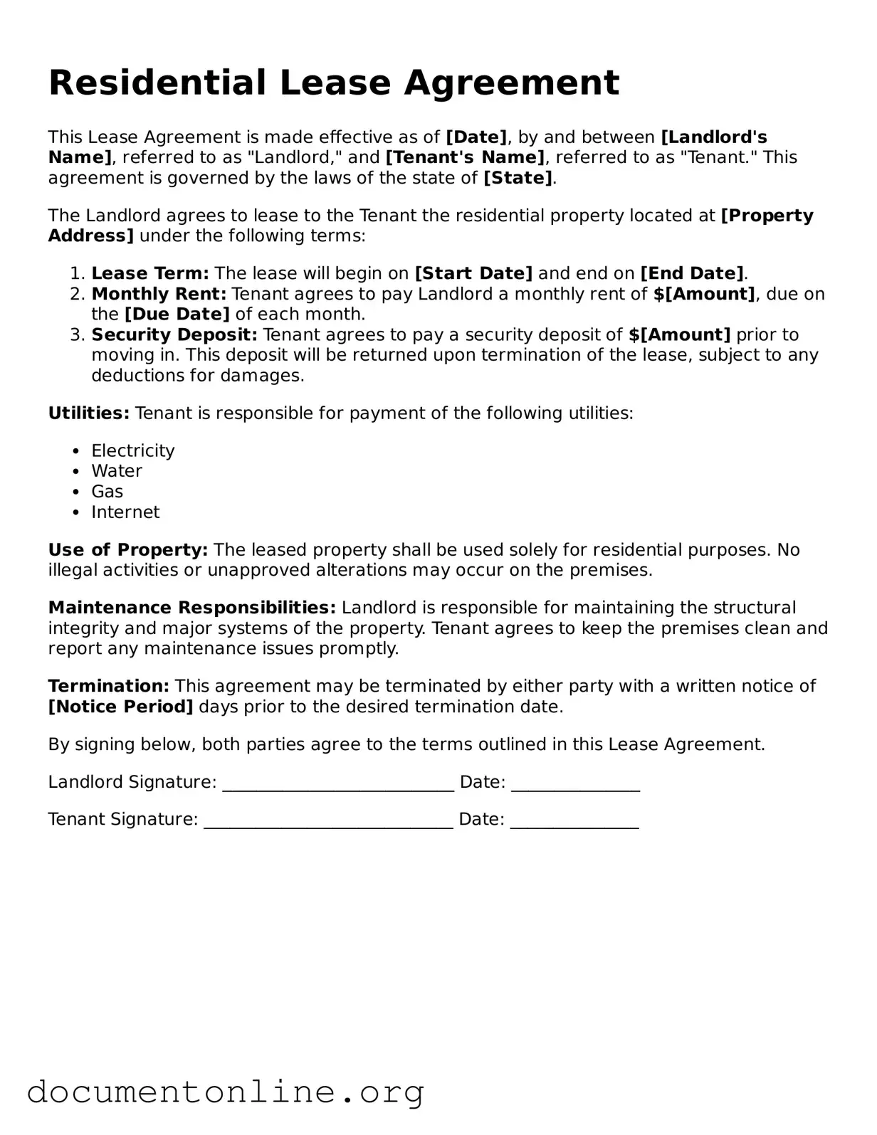Free Lease Agreement Form