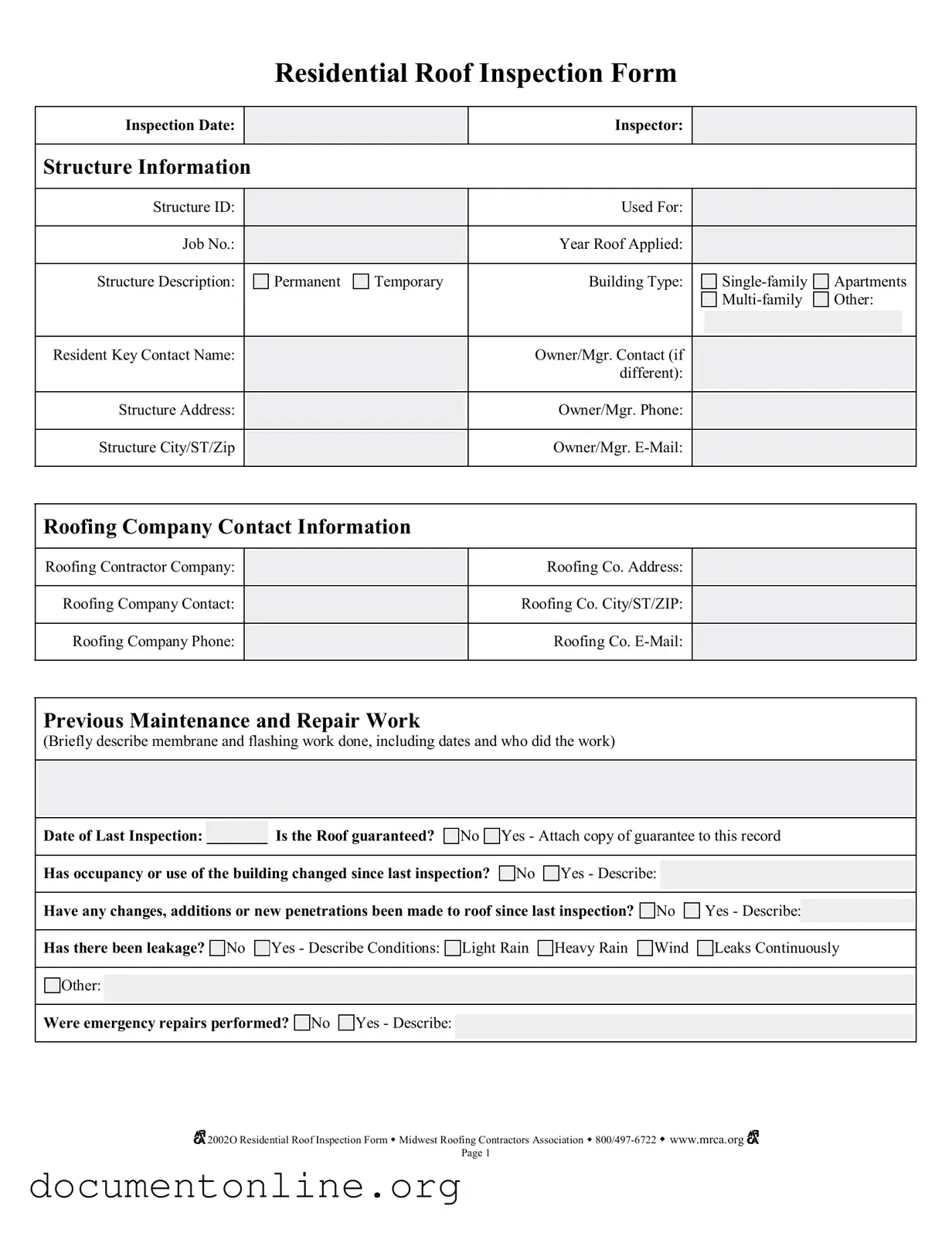 Free Roof Inspection Template