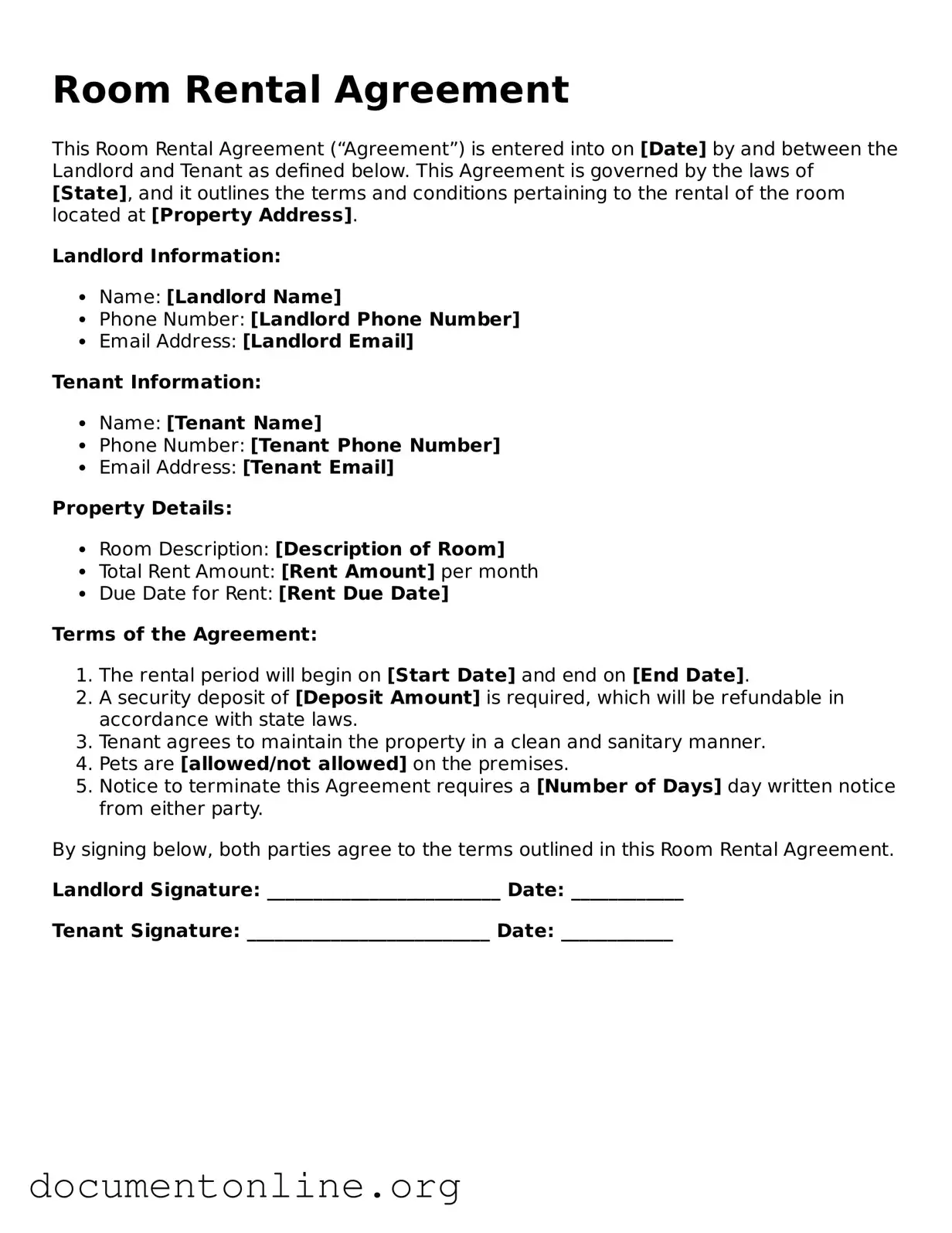 Free Room Rental Agreement Form