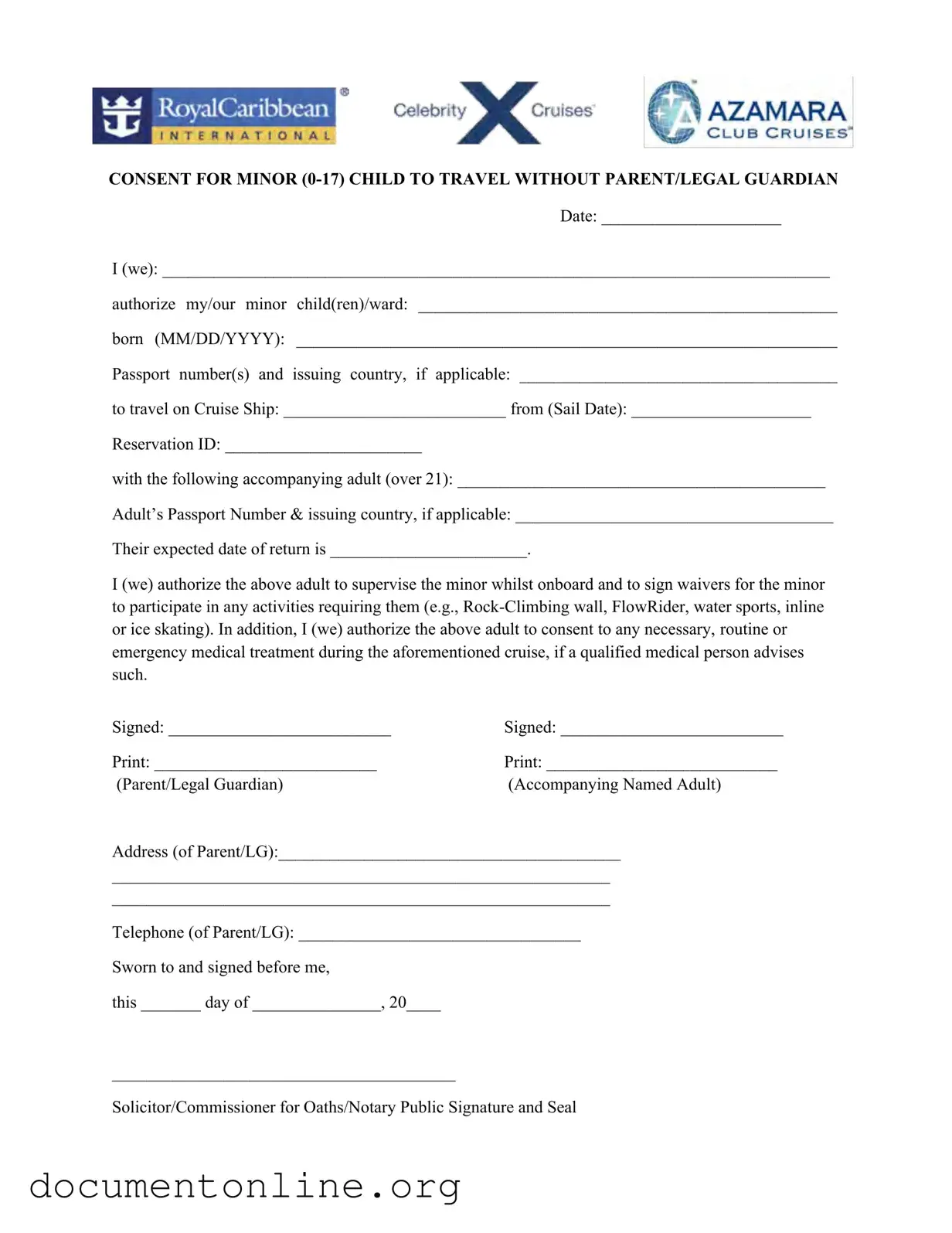 Free Royal Caribbean Parental Consent Template