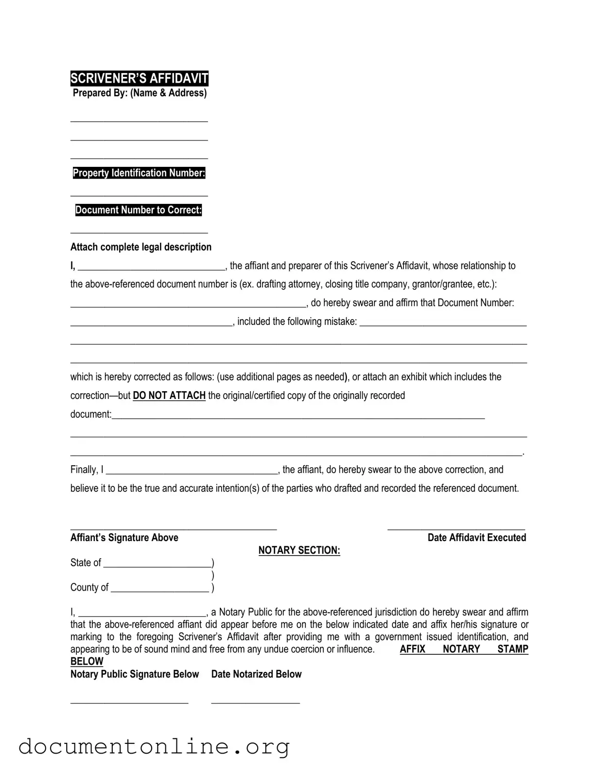 Free Scrivener's Affidavit Template
