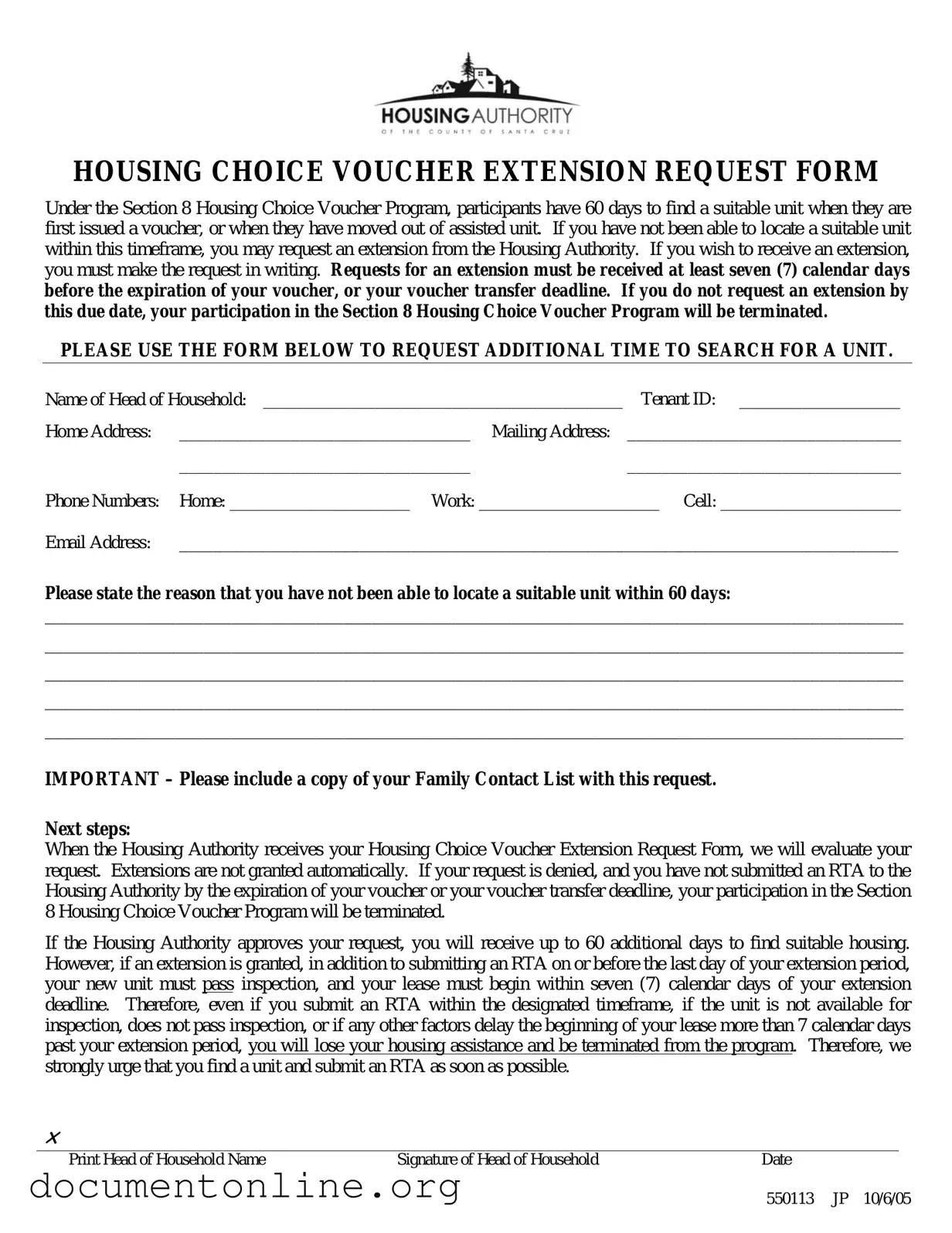 Free Section 8 Voucher Extension Template