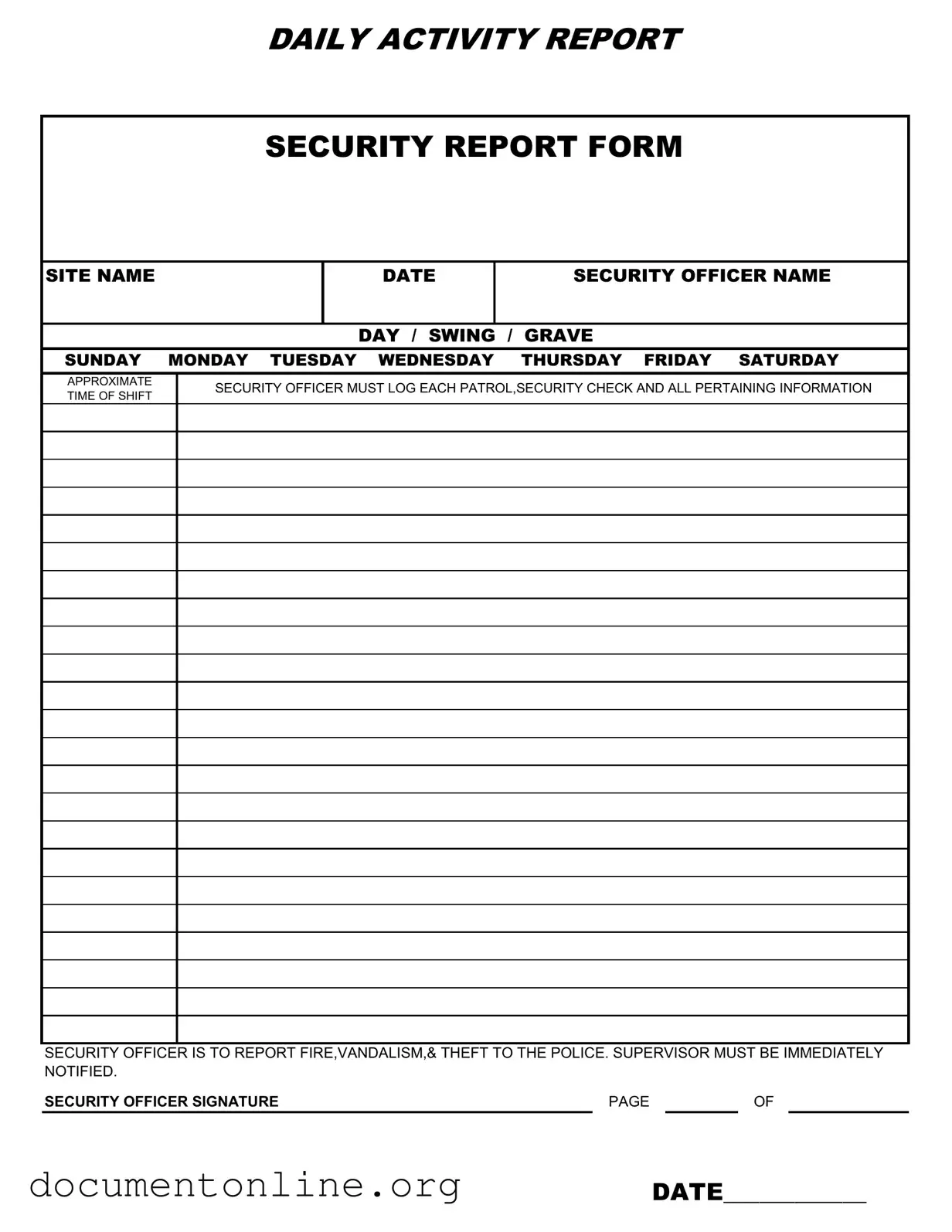 Free Security Guard Daily Report Sample Template