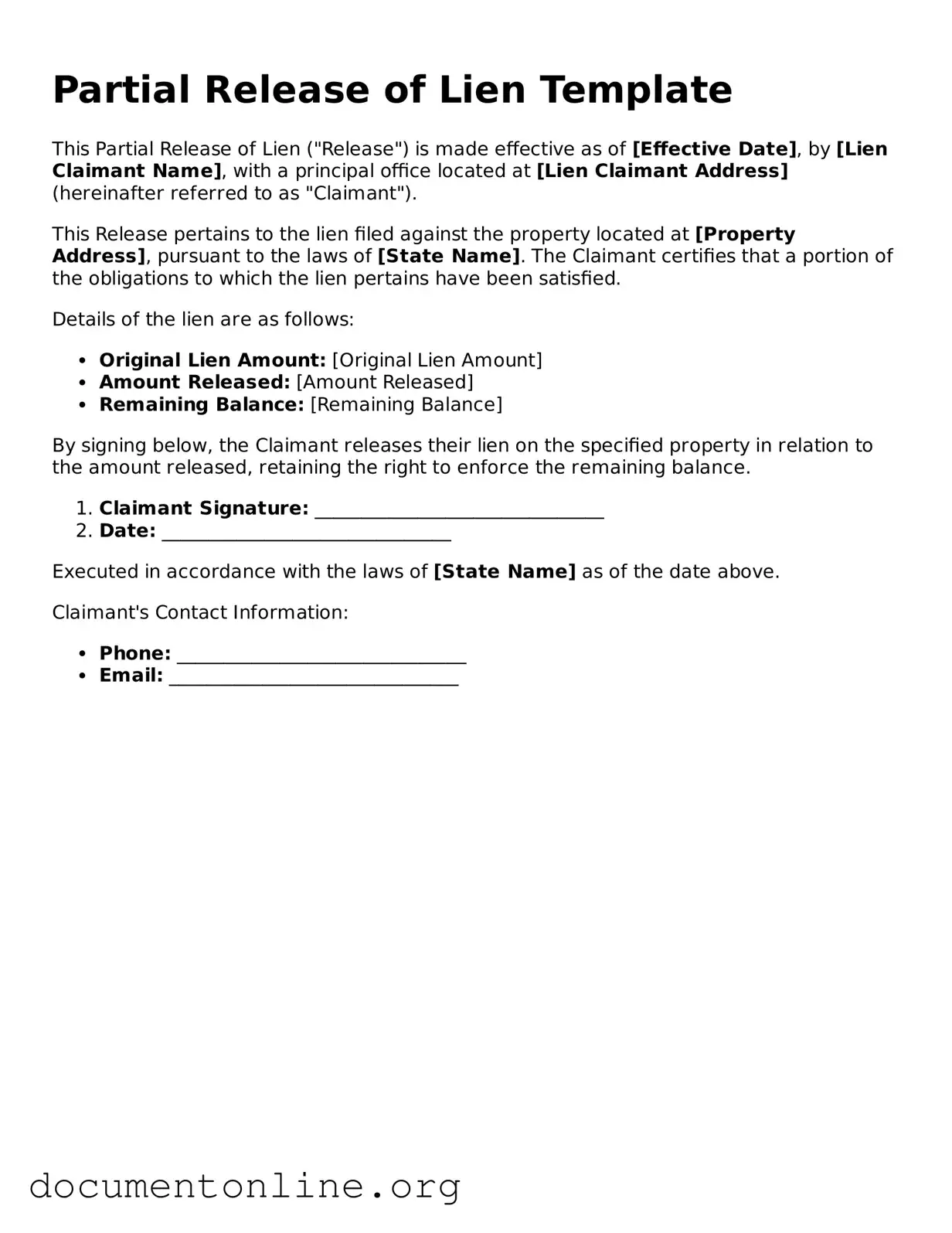 Free Partial Release of Lien Form