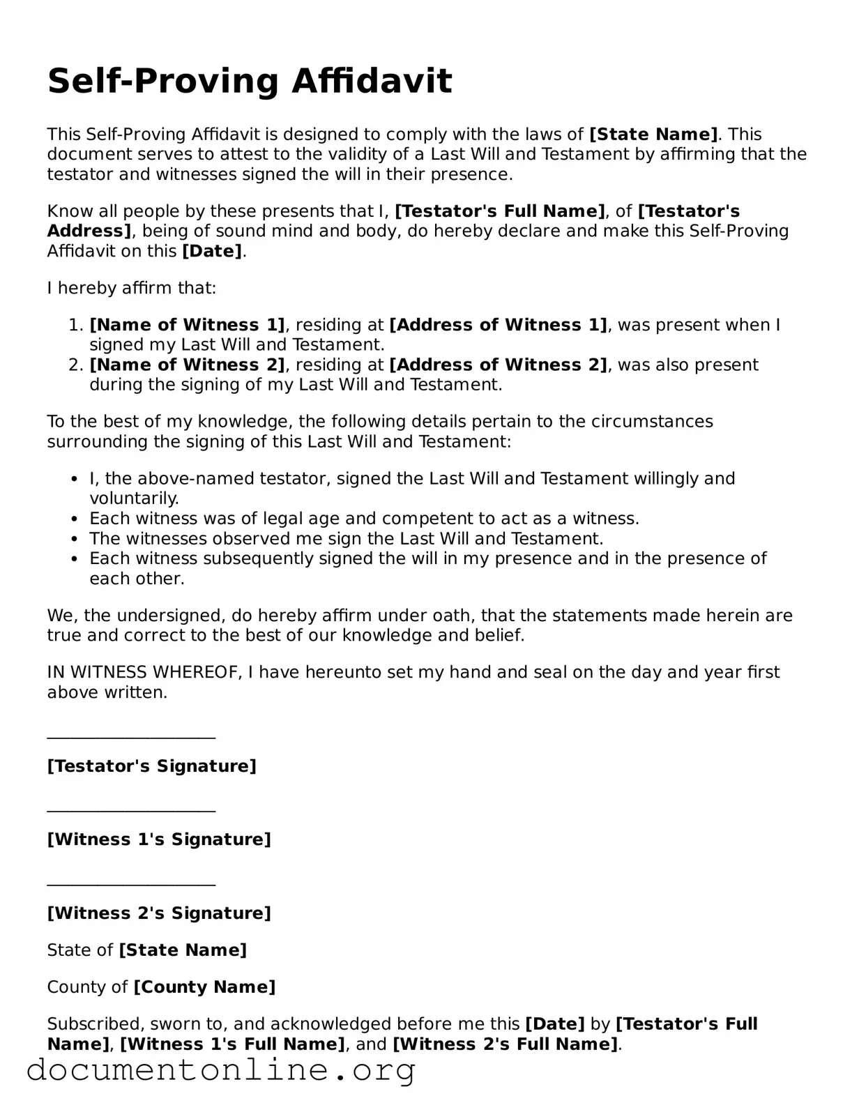 Free Self-Proving Affidavit Form
