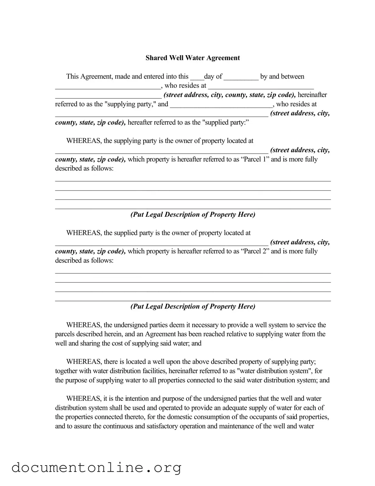 Free Shared Well Agreement Template