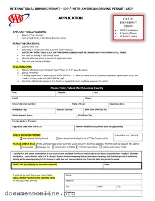 Free Aaa International Driving Permit Application Template