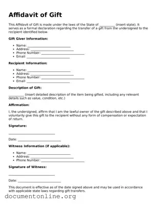 Free Affidavit of Gift Form