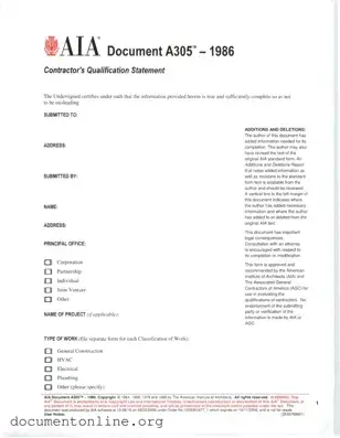 Free AIA A305 Template