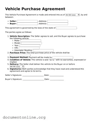 Free Vehicle Purchase Agreement Form