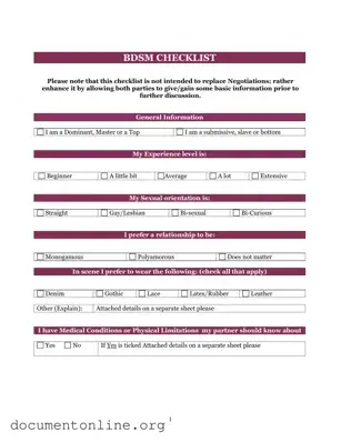 Free Bdsm Checklist Template
