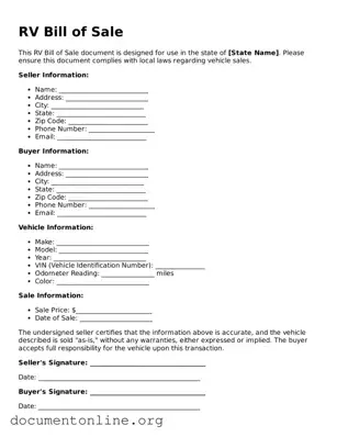 Free RV Bill of Sale Form
