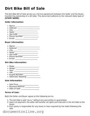Free Dirt Bike Bill of Sale Form