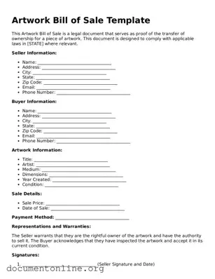 Free Artwork Bill of Sale Form