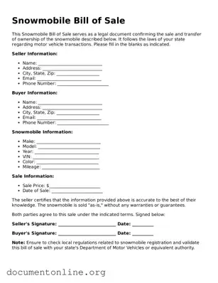 Free Snowmobile Bill of Sale Form