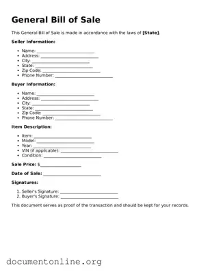 Free General Bill of Sale Form