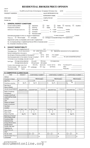Free Broker Price Opinion Template