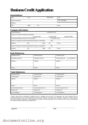 Free Business Credit Application Template