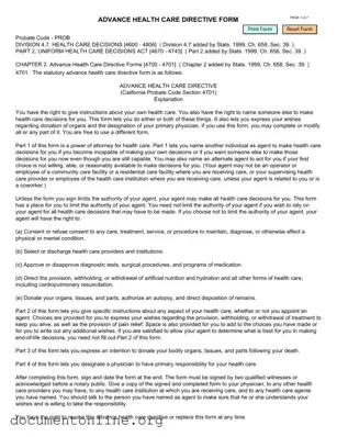 Free California Advanced Health Care Directive Template