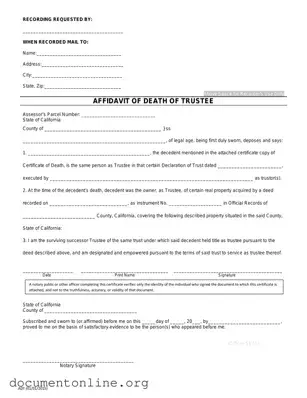 Free California Affidavit of Death of a Trustee Template