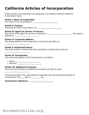 Free Articles of Incorporation Form for California State