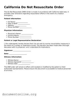 Free Do Not Resuscitate Order Form for California State