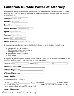 Free Durable Power of Attorney Form for California State