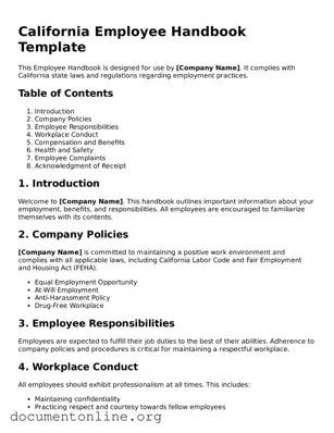Free Employee Handbook Form for California State