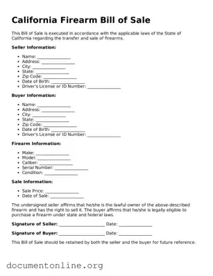 Free Firearm Bill of Sale Form for California State