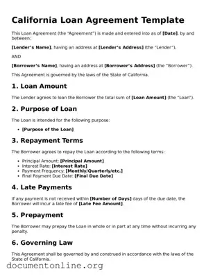 Free Loan Agreement Form for California State