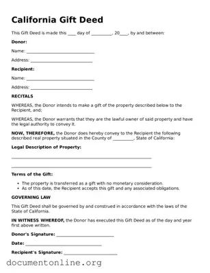Free Gift Deed Form for California State