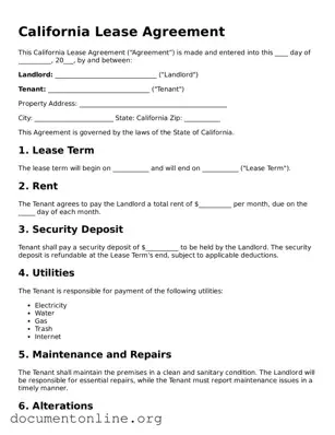Free Lease Agreement Form for California State