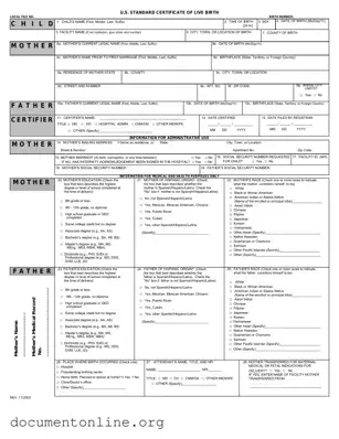 Free CDC U.S. Standard Certificate of Live Birth Template