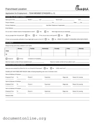 Free Chick Fil A Job Application Template