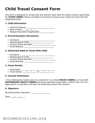 Free Child Travel Consent Form Form