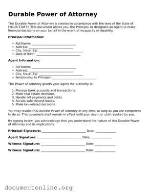 Free Durable Power of Attorney Form