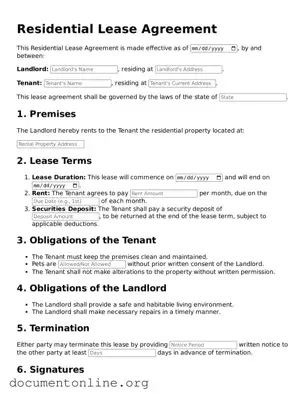 Free Residential Lease Agreement Form