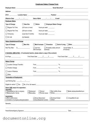 Free Employee Status Change Template