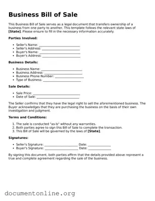 Free Business Bill of Sale Form