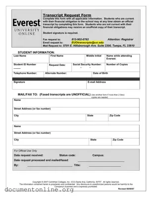 Free Everest University Transcript Template