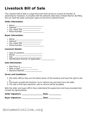Free Livestock Bill of Sale Form