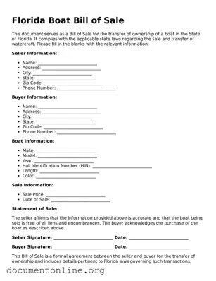 Free Boat Bill of Sale Form for Florida State