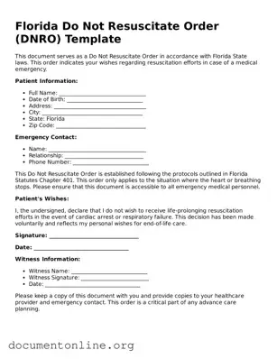 Free Do Not Resuscitate Order Form for Florida State