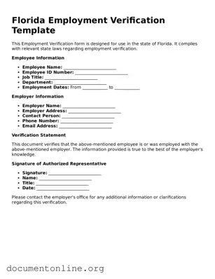 Free Employment Verification Form for Florida State